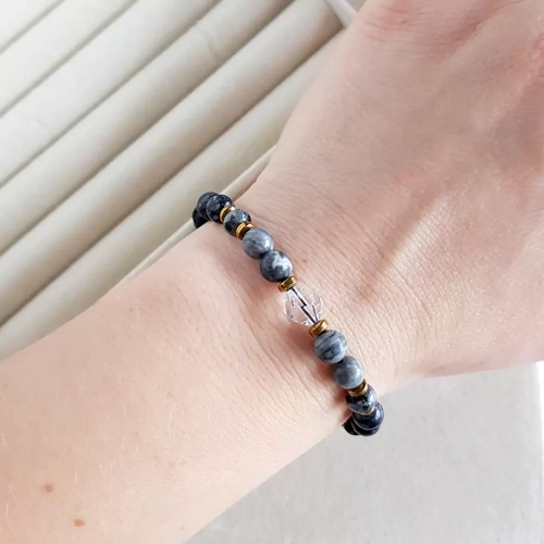 SZN1019 WEBP Bransoletka damska kryształ górski, jaspis picasso, larvikit, jaspis szary, lawa wulkaniczna Magneska biżuteria 5.webp