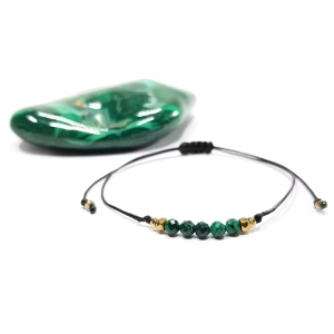 Bransoletka malachit i hematyt na czarnym sznurku v.2