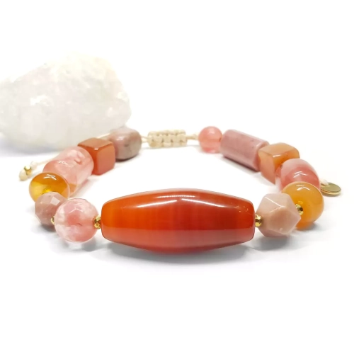 SZN1047 WEBP Bransoletka bohemian karneol, kwarc truskawkowy, rodonit i hematyt Magneska biżuteria.webp