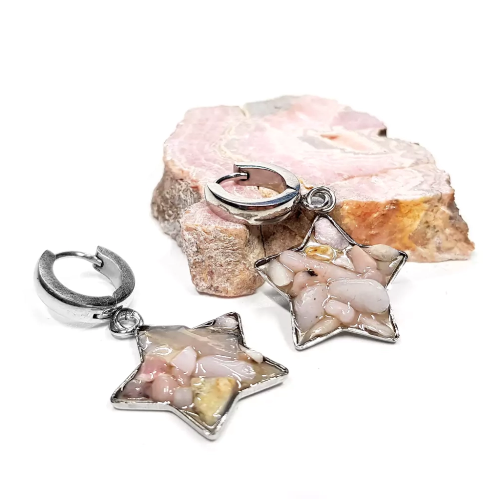 KST748 WEBP Kolczyki wiszące gwiazdki różowy opal Magneska biżuteria.webp