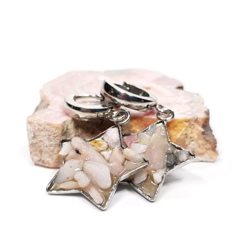 KST748 WEBP Kolczyki wiszące gwiazdki różowy opal Magneska biżuteria 2.webp