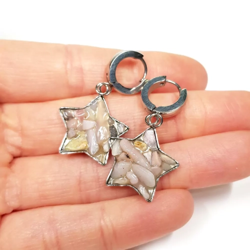 KST748 WEBP Kolczyki wiszące gwiazdki różowy opal Magneska biżuteria 3.webp