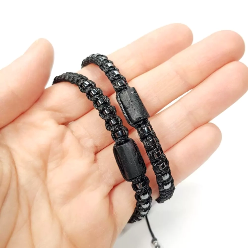 MES321 WEBP Męska bransoletka makramowa czarny turmalin i hematyt  bransoletka ochronna v.3 Magneska biżuteria 3.webp