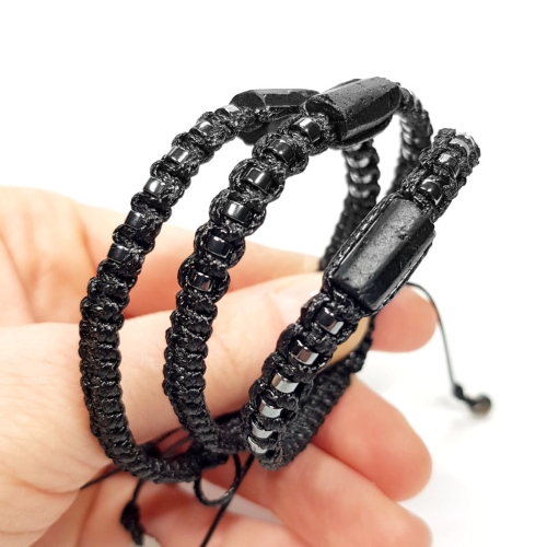 SZN1054 Damska bransoletka makramowa czarny turmalin i hematyt  bransoletka ochronna v.2 Magneska biżuteria 3.jpg