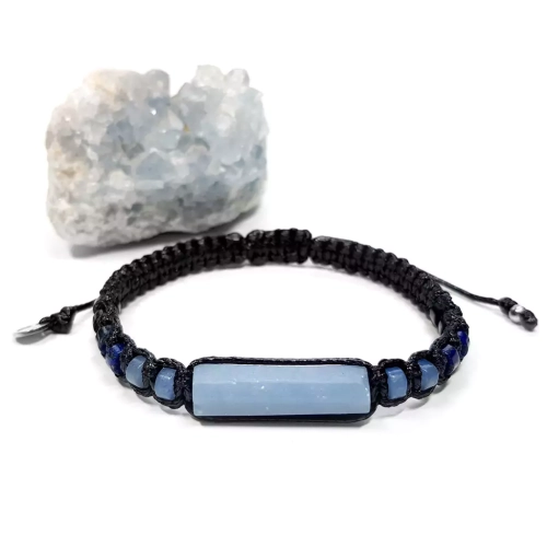 SZN1056 WEBP Damska bransoletka makramowa angelit, awenturyn niebieski, lapis lazuli i onyks Magneska biżuteria z kamieni naturalnych 2.webp