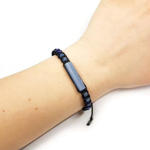 SZN1056 WEBP Damska bransoletka makramowa angelit, awenturyn niebieski, lapis lazuli i onyks Magneska biżuteria z kamieni naturalnych 3.webp