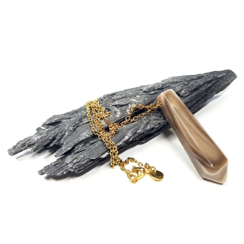 NAW955 Naszyjnik unikat krzemień pasiasty sopel złota stal chirurgiczna Magneska biżuteria z kamieni naturalnych.jpg