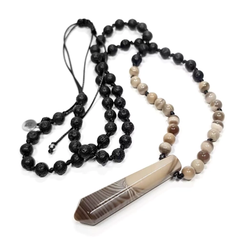 MESNAW030 WEBP Naszyjnik unisex krzemień pasiasty, lawa wulkaniczna i hematyt na czarnym sznurku  Magneska biżuteria 3.webp