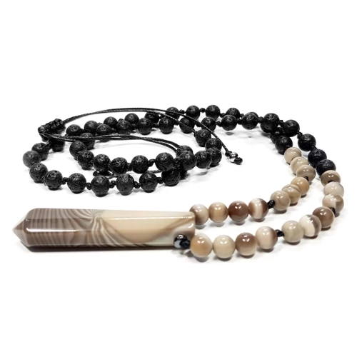 MESNAW030 WEBP Naszyjnik unisex krzemień pasiasty, lawa wulkaniczna i hematyt na czarnym sznurku  Magneska biżuteria 4.webp