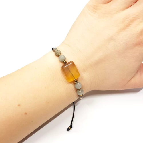 SZN1062 WEBP Bransoletka żółty fluoryt, labradoryt i hematyt na czarnym sznurku Magneska biżuteria z kamieni naturalnych 3.webp