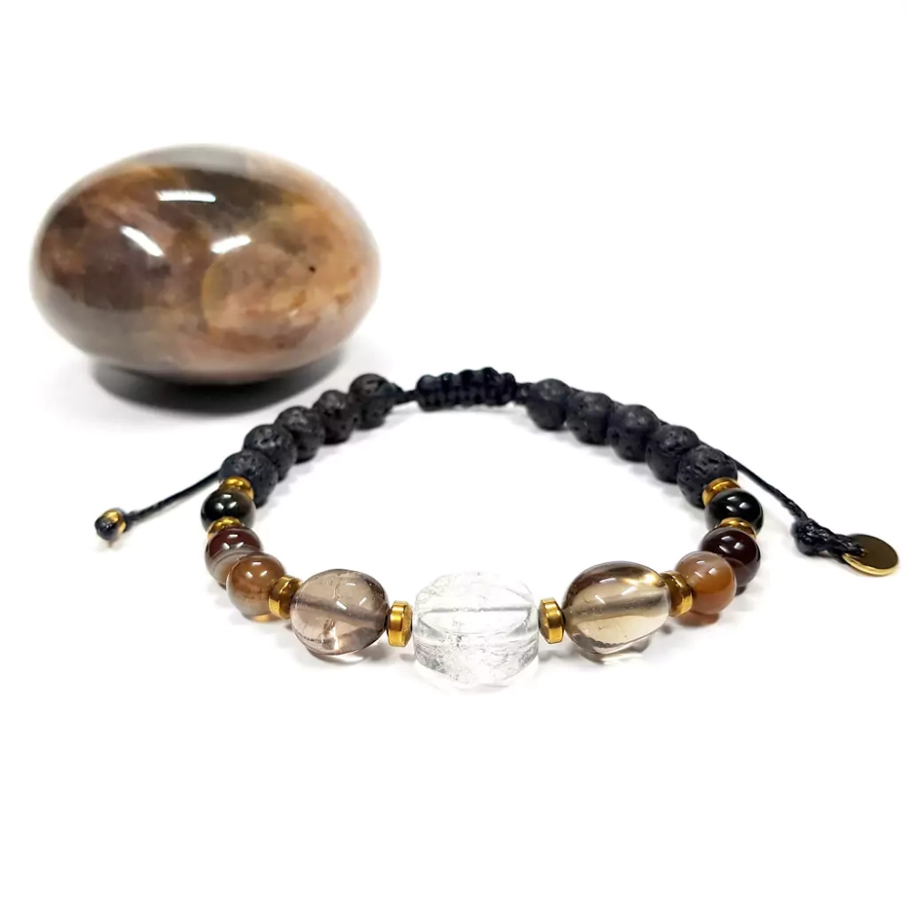 SZN1063 WEBP Pebbles damska bransoletka kryształ górski, kwarc dymny, agat brązowy, obsydian złoty i hematyt Magneska biżuteria 2.webp