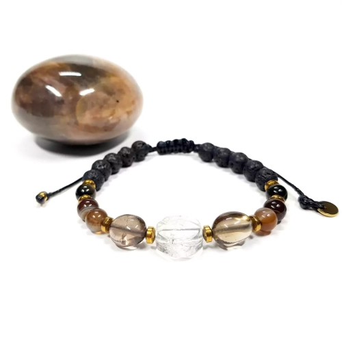 SZN1063 WEBP Pebbles damska bransoletka kryształ górski, kwarc dymny, agat brązowy, obsydian złoty i hematyt Magneska biżuteria 2.webp