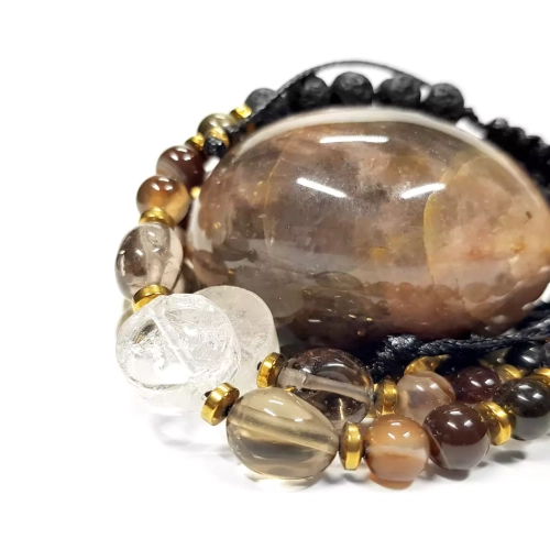 SZN1063 WEBP Pebbles damska bransoletka kryształ górski, kwarc dymny, agat brązowy, obsydian złoty i hematyt Magneska biżuteria 3.webp