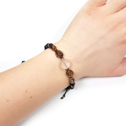 SZN1063 WEBP Pebbles damska bransoletka kryształ górski, kwarc dymny, agat brązowy, obsydian złoty i hematyt Magneska biżuteria 4.webp