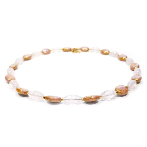 NAW968 WEBP Verre naszyjnik choker unikat kwarc różowy, hematyt i szklane koraliki v.2 Magneska.webp