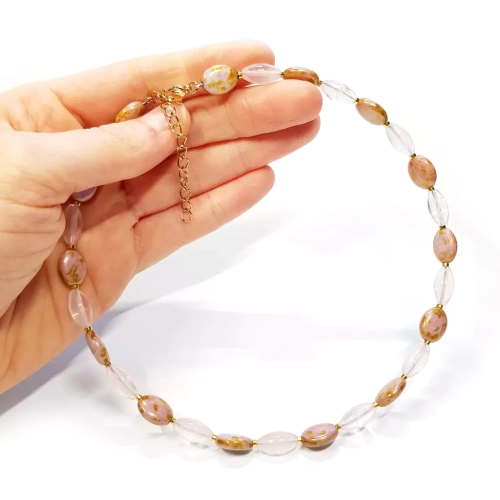 NAW968 WEBP Verre naszyjnik choker unikat kwarc różowy, hematyt i szklane koraliki v.2 Magneska 2.webp