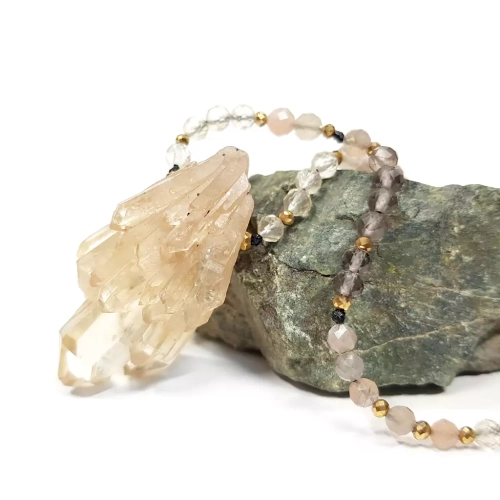 NAW969 WEBP Naszyjnik unikat regulowany cytryn, kamień słoneczny, kwarc dymny i hematyt Magneska biżuteria 2.webp