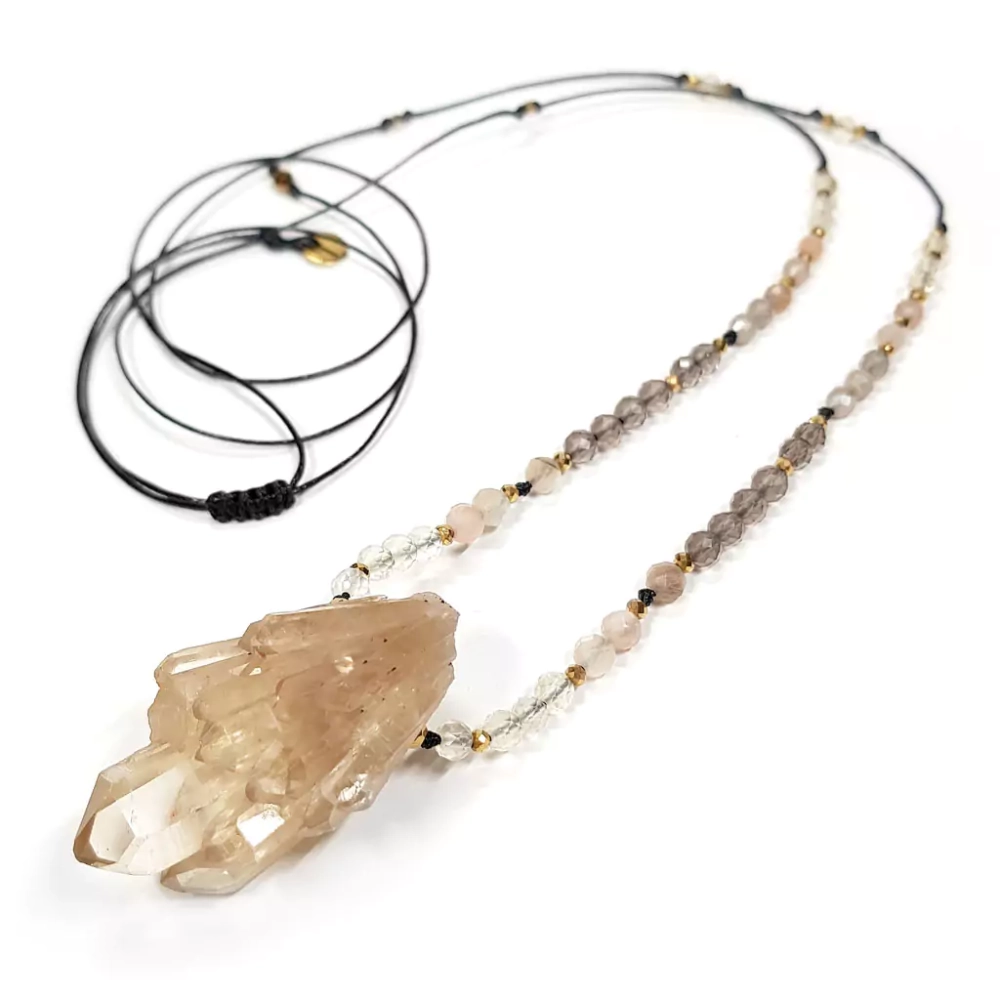 NAW969 WEBP Naszyjnik unikat regulowany cytryn, kamień słoneczny, kwarc dymny i hematyt Magneska biżuteria 3.webp