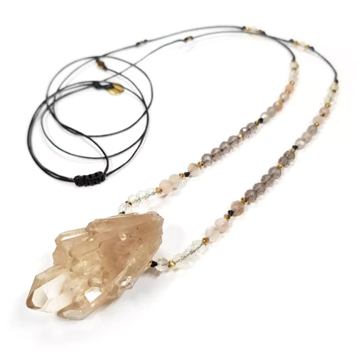 NAW969 WEBP Naszyjnik unikat regulowany cytryn, kamień słoneczny, kwarc dymny i hematyt Magneska biżuteria 3.webp