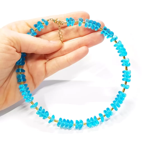 NAW973 WBEP Naszyjnik niebieski choker szkło i hematyt Magneska biżuteria 2.webp