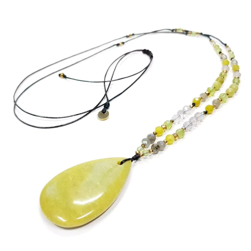 NAW975 WEBP Naszyjnik unikat regulowany jadeit, peridot, labradoryt i hematyt Magneska biżuteria.webp