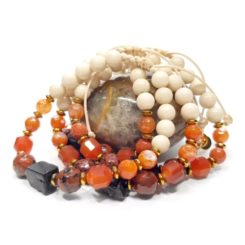 SZN1068 WEBP Pebbles damska bransoletka czarny turmalin, jaspis czerwony, karneol, agat, kamień rzeczny i hematyt Magneska biżuteria 2.webp