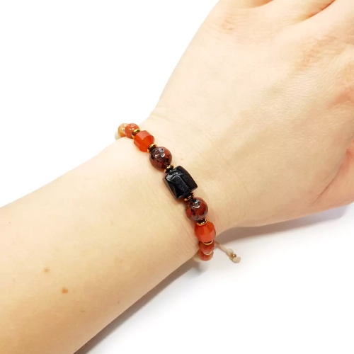 SZN1068 WEBP Pebbles damska bransoletka czarny turmalin, jaspis czerwony, karneol, agat, kamień rzeczny i hematyt Magneska biżuteria 3.webp