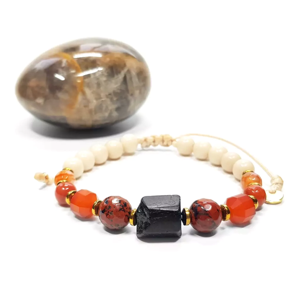 SZN1068 WEBP Pebbles damska bransoletka czarny turmalin, jaspis czerwony, karneol, agat, kamień rzeczny i hematyt Magneska biżuteria.webp