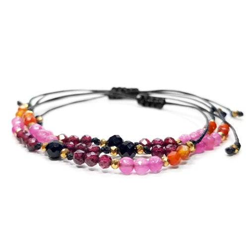 SZN1069 WEBP Bransoletka czarny turmalin, granat, różowy agat, karneol i hematyt na czarnym sznurku Magneska biżuteria 3.webp