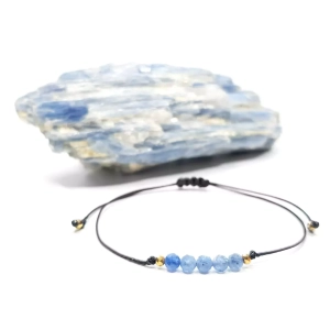 Bransoletka kyanit niebieski i hematyt na czarnym sznurku