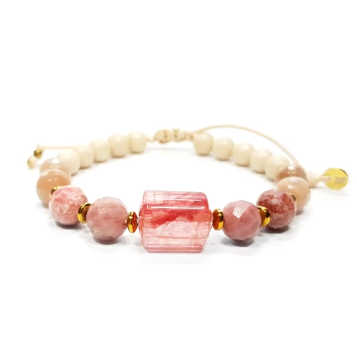 SZN1071 WEBP Pebbles damska bransoletka kwarc truskawkowy, rodonit, thulit, kamień słoneczny, kamień rzeczny i hematyt Magneska biżuteria z kamieni 2.webp