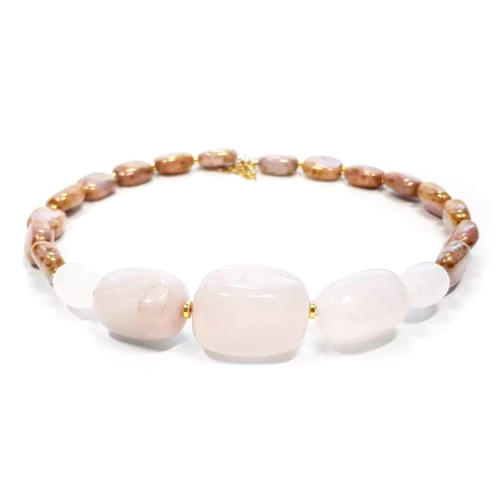 NAW984 WEBP Verre naszyjnik choker unikat kwarc różowy, hematyt i szklane koraliki v.3 Magneska biżuteria.webp