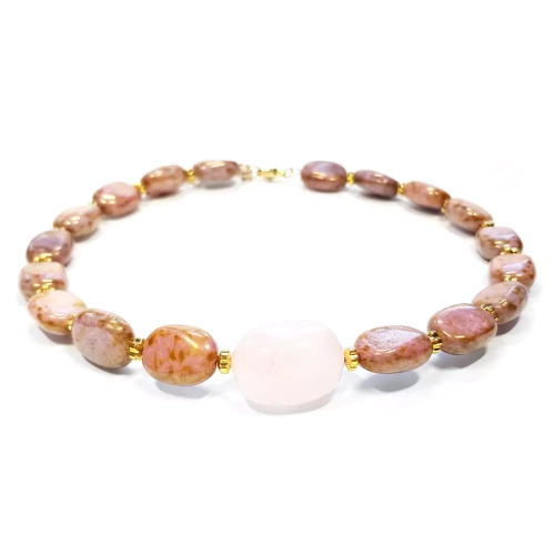 NAW995 WEBP Verre naszyjnik choker unikat kwarc różowy, hematyt i szklane koraliki v.4 Magneska biżuteria.webp