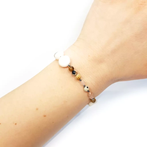 KAM814 WEBP Bransoletka jaspis pejzażowy, kamień słoneczny, jaspis delmatyńczyk, koral i hematyt Magneska 2.webp