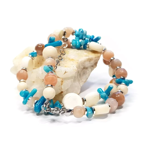 NAW1006 WEBP Naszyjnik unikat choker kamień słoneczny, koral, kamień rzeczny i hematyt Magneska 2.webp