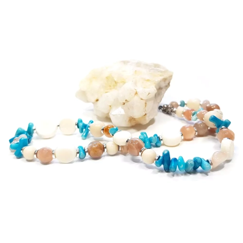 NAW1006 WEBP Naszyjnik unikat choker kamień słoneczny, koral, kamień rzeczny i hematyt Magneska 3.webp