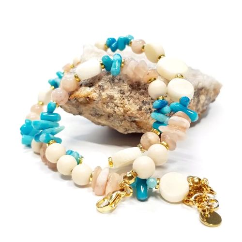 NAW1011 WEBP Naszyjnik unikat choker kamień słoneczny, koral, kamień rzeczny i hematyt v.2 Magneska.webp