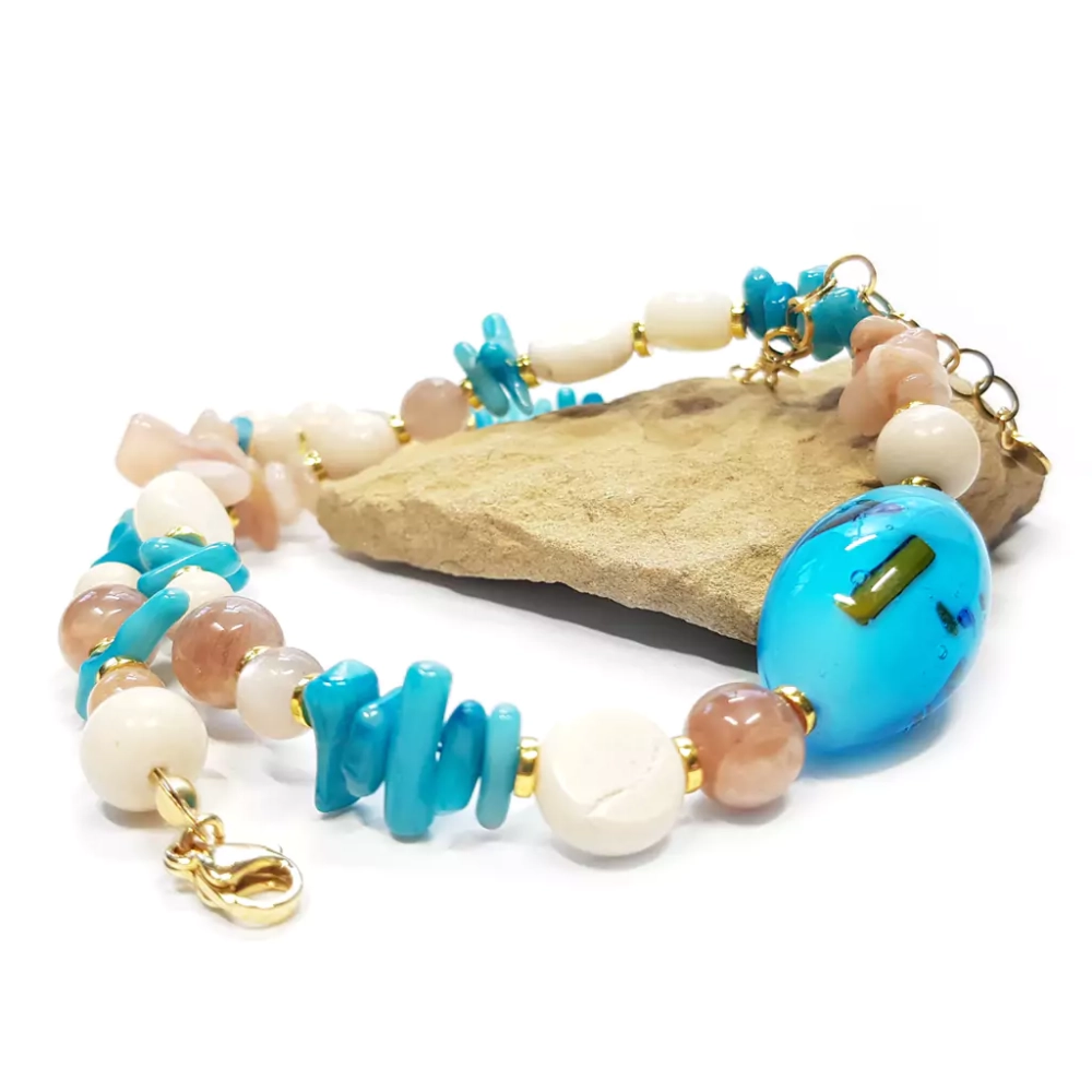 NAW1012 WEBP Naszyjnik unikat choker kamień słoneczny, koral, kamień rzeczny i hematyt v.3 Magneska 3.webp