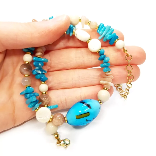 NAW1012 WEBP Naszyjnik unikat choker kamień słoneczny, koral, kamień rzeczny i hematyt v.3 Magneska 4.webp