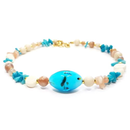 NAW1012 WEBP Naszyjnik unikat choker kamień słoneczny, koral, kamień rzeczny i hematyt v.3 Magneska.webp