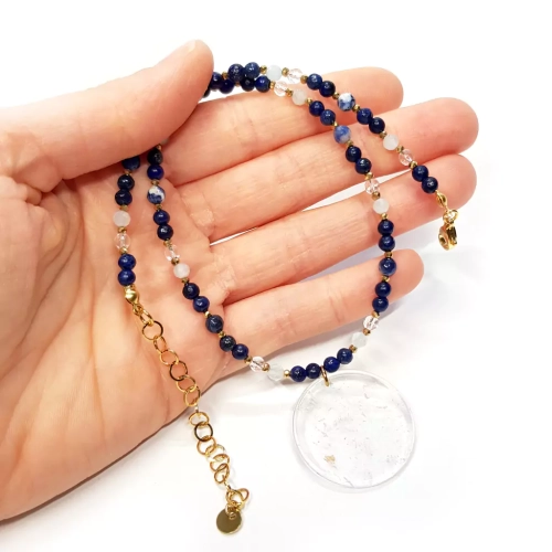 NAW1016 WEBP Naszyjnik unikat choker kryształ górski, lapis lazuli, akwamaryn i hematyt Magneska biżuteria naszyjniki z kamieni naturalnych 2.webp