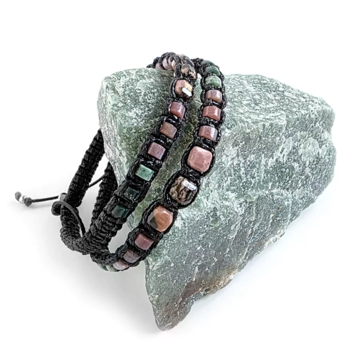 MES325 WEBP Męska bransoletka makramowa rodonit i agat indyjski Magneska biżuteria dla mężczyzn.webp