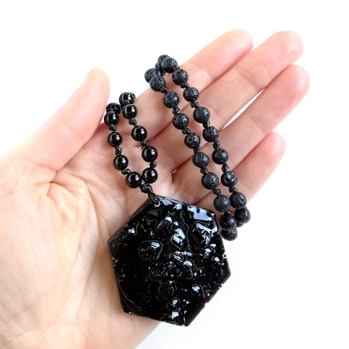 MESNAW038 WEBP Naszyjnik unisex czarny turmalin i lawa wulkaniczna na czarnym sznurku Magneska biżuteria 3.webp