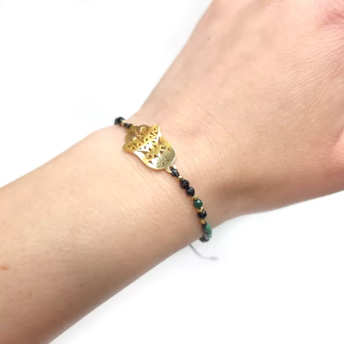 SZN1081 WEBP Bransoletka czary turmalin, malachit, hematyt i Hamsa na czarnym sznurku Fullness of Sacred Protection 3.webp