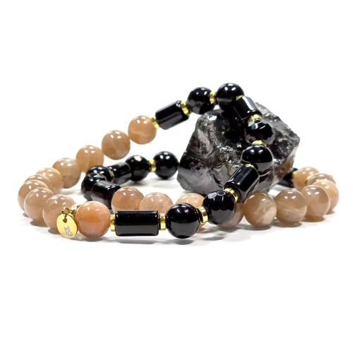 KAM836 WEBP Bransoletka kamień słoneczny, onyks i hematyt Magneska biżuteria.webp