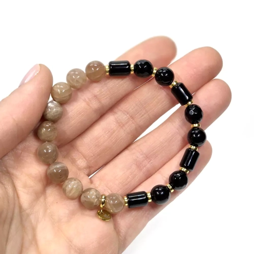 KAM836 WEBP Bransoletka kamień słoneczny, onyks i hematyt Magneska biżuteria 3.webp