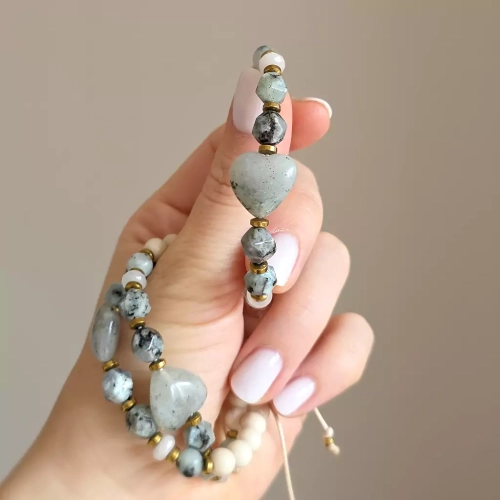 SZN1090 webp Pebbles damska bransoletka labradoryt, jaspis lotus, kwarc różowy, kamień rzeczny i hematyt Magneska.webp