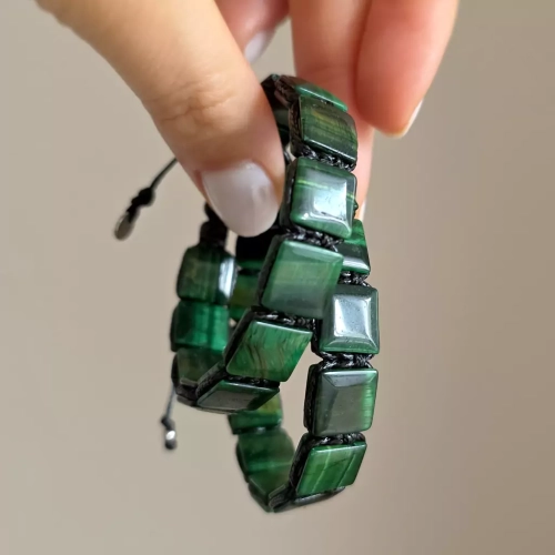 SZN1093 webp Damska bransoletka makramowa zielone tygrysie oko Magneska.webp