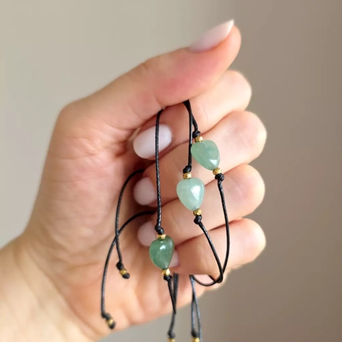 SZN1058 wbep Bransoletka awenturyn zielony serduszko i hematyt na czarnym sznurku Magneska 11.webp