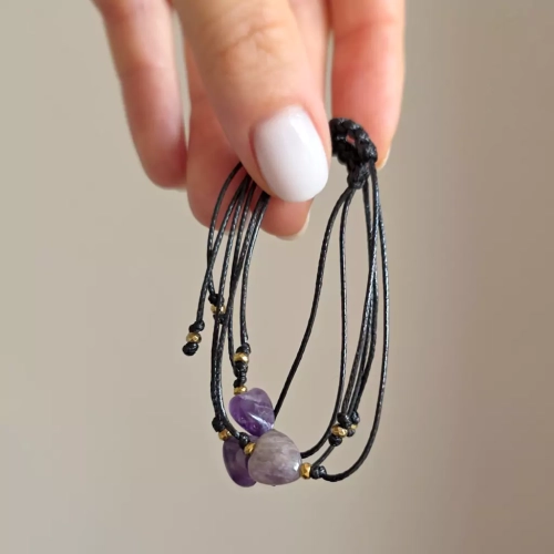 SZN1060 webp Bransoletka ametyst serduszko i hematyt na czarnym sznurku Magneska 10.webp